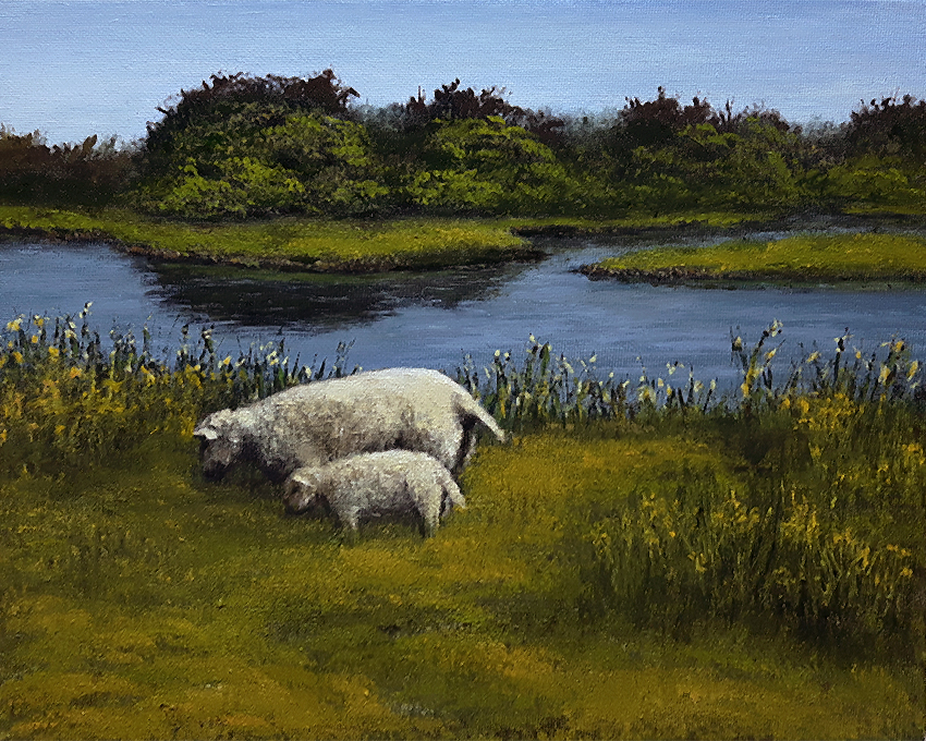 schilderij landschap schapen