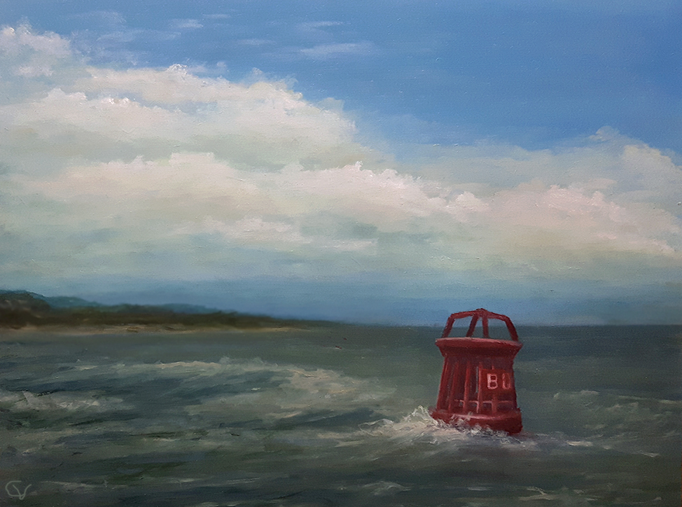 schilderij landschap zee boei