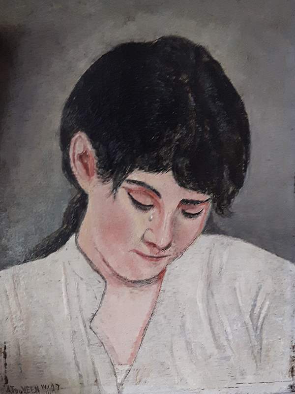 schilderij portret meisje met traan