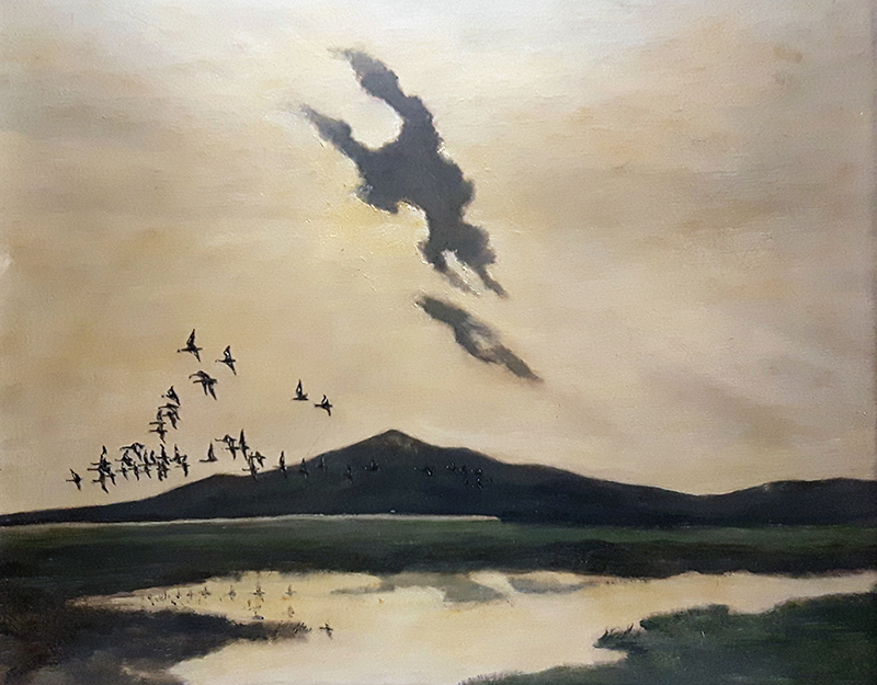 schilderij berg meer
